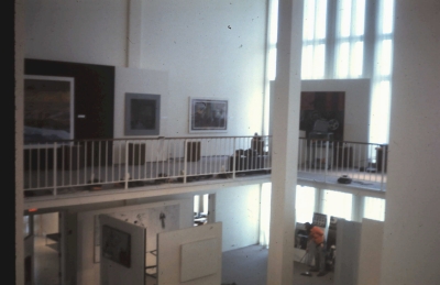 John Cage and Lejaren Hiller HPSCHD - 1971 Suny Albany performance - overview of Art Gallery during setup